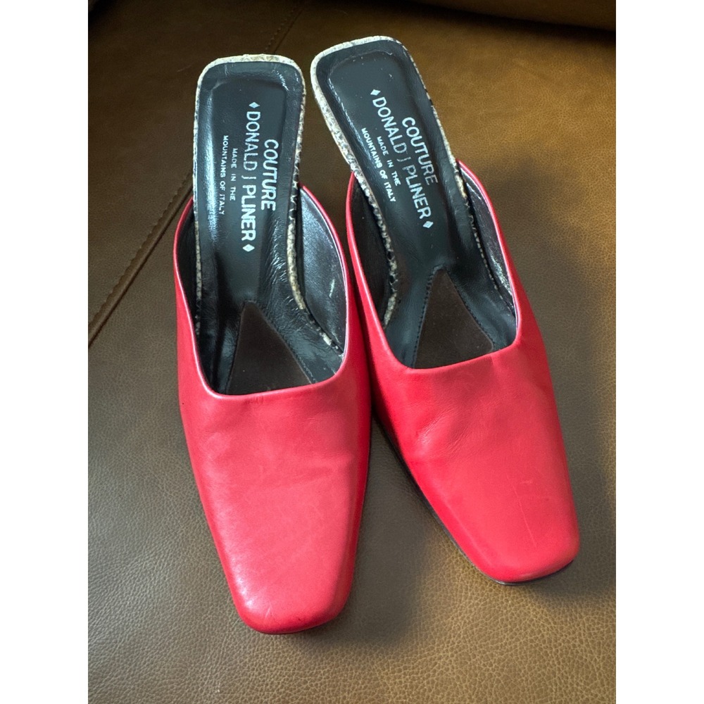 Donald J Pliner Couture Red Leather Snakeskin Heel Mules Square Toe Italy 7.5M